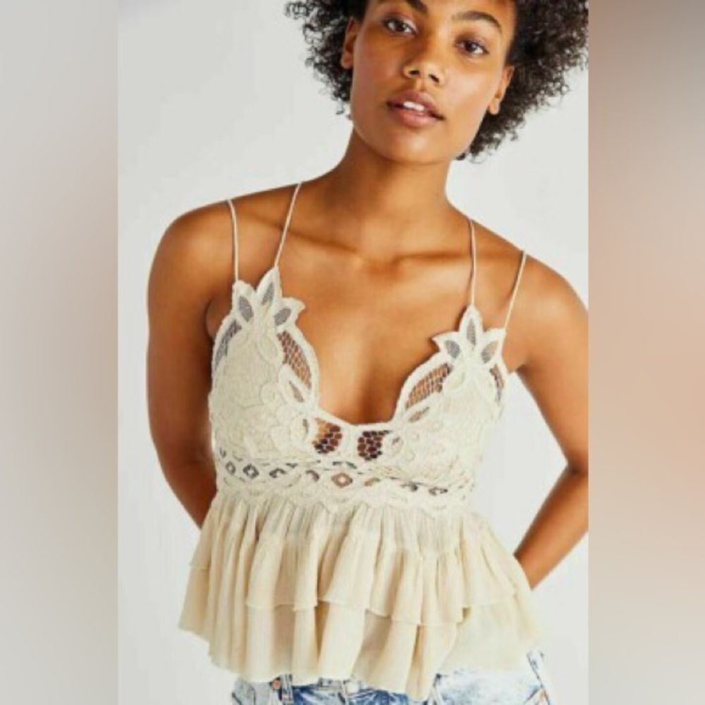 Anthropologie Cream Lace Ruffled Camisole